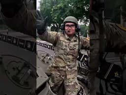 US army members operate battle tank during military parade