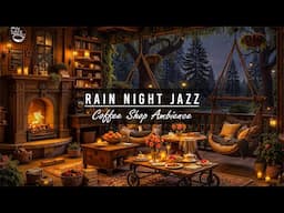 🌧️Soothing Rain Night at Cozy Cafe Porch Ambience with Relaxing Jazz Instrumental Music for Sleeping