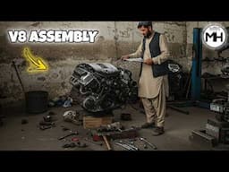 Afghan family of mechanics demonstrates Mercedes V8 Engine Assembly with Basic Tools