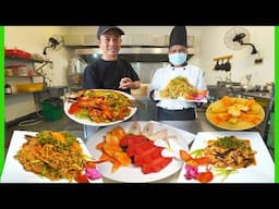 ក្តាមសេះឆាមីសួ មឹកឆាម្រេចខ្ជីកំពត ត្រីស្ពុងចៀនជូអែម សណ្ឋាគារផ្តាយបី សង្គហ មិត្ត ក្រុងកែប