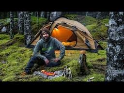 Camping In Rain With Canvas Tent Deep In Mossy Forest
