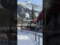 Snow covered mountains in Wengen 🇨🇭❤️ Switzerland #wengen #snowfall #shorts