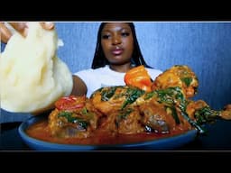 Delicious chicken peanut butter soup with fufu/ Asmr mukbang