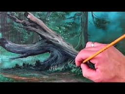 Mysterious Old Tree Under the Moonlight | Acrylic Painting Tutorial | Night Landscape Techniques