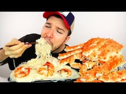 My Birthday Whole King Crab Alfredo Noodles • MUKBANG