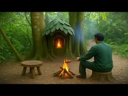 Building complete a shelter between two large trees, overnight, alone bushcraft / King Of satyr