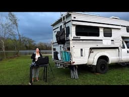 caught in a storm while truck camping 🌧️ relaxing spring camping