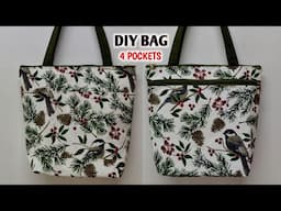 DIY Bag making at home | Easy zipper tote bag making from cloth | Cut & Sew | How to make Handbags