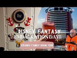 DISNEY FANTASY EMBARKATION DAY 2025 | Family Veranda Room tour | 4 night Bahamas Cruise | DCL
