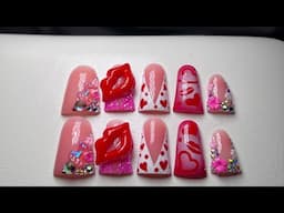 VALENTINES DAY NAIL ART TUTORIAL ❤️ press on nail tutorial, glitter nails, airbrush nail art