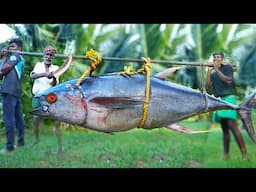 200pounds MONSTER BLUEFIN TUNA FISH FRY | VILLAGE FAMOUS  TUNA FISH CUTTING SKILL | Village Grandpa