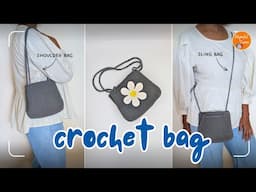 Simple Crochet Bag for Beginners | 2 in 1 Crochet Bag with Adjustable strap - Sling /Shoulder Bag