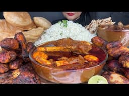 Asmr eating Mutton Curry,Puri,Fried chicken,Chicken liver,Jeera rice *Asmr eating