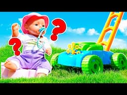 Maya pretends to play gardener and have fun with toys outdoors! Family fun videos for kids.
