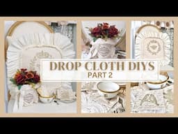 PART 2 Drop Cloth DIY Projects • French Country Coasters, Ruffled Pillow, and Fringed Floral Pouch
