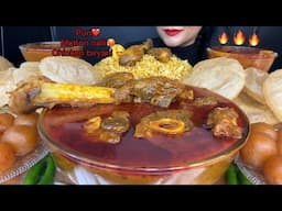 ASMR EATING SPICY MUTTON CURRY,PURI,CHICKEN BIRYANI,GULAB JAMUN,CHICKEN CURRY