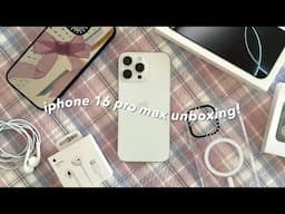  iphone 16 pro max 1TB (white titanium) unboxing 🤍 | aesthetic accessories, camera test..