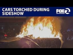 Cars torched, businesses defaced as Oakland sideshows critically injure one | KTVU