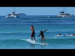 Tandem surfing in Waikiki with my sister (canoes)