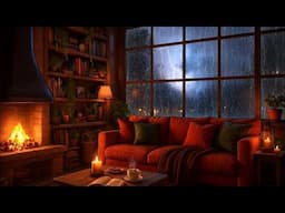 Heavy Thunderstorm Outside - Fireplace & Rain Sounds | 3 HOURS