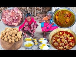 CHICKEN MEAT CURRY And DAL SOYABEN Recipe cooking &eating for their lunch by our grandma.