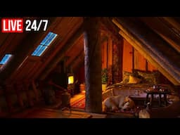 🔴 Cozy Winter Cabin - Dog sleeping with Relaxing Blizzard and Fireplace Burning - Live 24/7