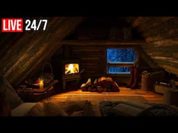 🔴 Cozy Treehouse in the Winter Forest - Fireplace and Blizzard - Live 24/7
