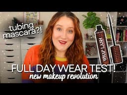 *NEW* MAKEUP REVOLUTION WRAP LASH FULL DAY WEAR TEST! Tubing Mascara First Impression Try On Review!