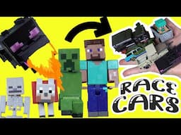 Minecraft Movie Hot Wheels Racetrack Build with Steve, Dennis, Mobs