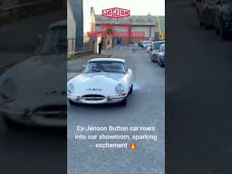 Jenson Button’s Jaguar E-Type powers in! 🏁 #racecar #jaguar #etype