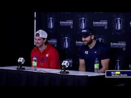 Logan Thompson and Tom Wilson talk after Game 4 vs. Montreal