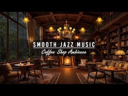 Cozy Library Cafe Ambience☕ Smooth Jazz Instrumental Music & Gentle Night Rain for Studying, Working