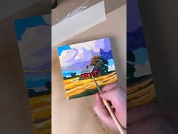 Mini painting on a wood panel, acrylic landscape #acrylicscenery #acrylicpainting