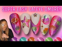 🌌 Cateye Galaxy Nail Art | Easy Ombre Nails | Summer Designs | Gel Polish Cat Eye + Chrome Ideas