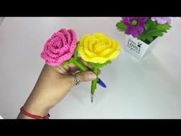 💸Emprende Ya💸Bolígrafo en Rosa tejida ideal para obsequiar. #crochet #tutorial #handmade