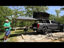 Air conditioned rooftop tent camping, smothered bacon & cheese grilled chicken & The Masters on TV!