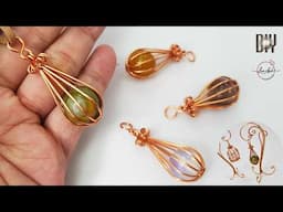 Wire wrapped stone without holes tutorial | Water drop cage pendant