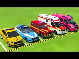 TRANSPORTING ALL POLICE CARS & AMBULANCE EMERGENCY VEHICLES WITH MAN TRUCKS ! Farming Simulator 22