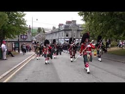 The Pipes & Drums march through Deeside to 2018 Ballater Highland Games in Scotland