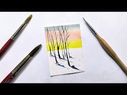 Simple late winter watercolor painting tutorial » Beginner friendly watercolor landscape EASY