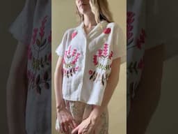 Embroidering a linen blouse with folk flowers #upcycle #embroidery