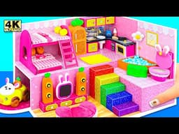 GIANT Pink Bunny House with Colorful Rainbow Stairs – Made from Cardboard! 🐰🌈 DIY Craft