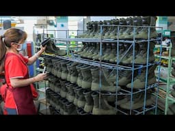 The process of mass production Taiwanese boots. A Taiwanese boots factory. 台灣靴子量產的過程。台灣靴子工廠