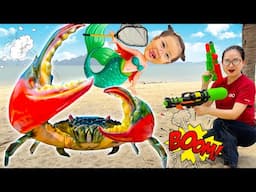 Changcady thi tài bắn súng nước ở biển, chiến thắng con cua khổng lồ