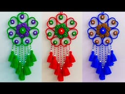 Beautiful Heart Shaped Woolen Flower Wall Hanging Craft Using Waste Materials | Woolen Wall Hanging