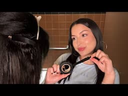 ASMR $5 “Tape in” Hair Extensions in the school bathroom✨ (gum chewing)