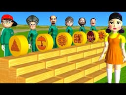 Scary Teacher 3D vs Squid Game Wooden Wheels Rolling Dalgona Candy Level Max Challenge Who's Boss