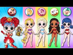 If Elsa, Wednesday & Ladybug Get Alice in Wonderland Fashion  | DIY Paper Dolls Fashion