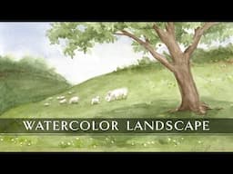 Easy Spring Landscape Watercolor Painting Tutorial - Pasture