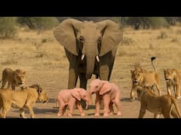 Rare In Nature! How Does A Mother Elephant Protect Her Twin Cubs From A Pride Of Lions?